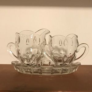 Vintage glass cream and sugar set w/matching tray